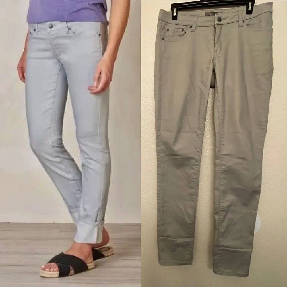 Prana Women's tan gray Kara mid rise skinny jeans cuffed organic cotton -8/29